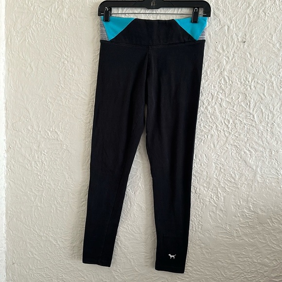 Victoria’s Secret Pink Black Bright Blue Heather Gray Color Block Leggings Small - Picture 1 of 6